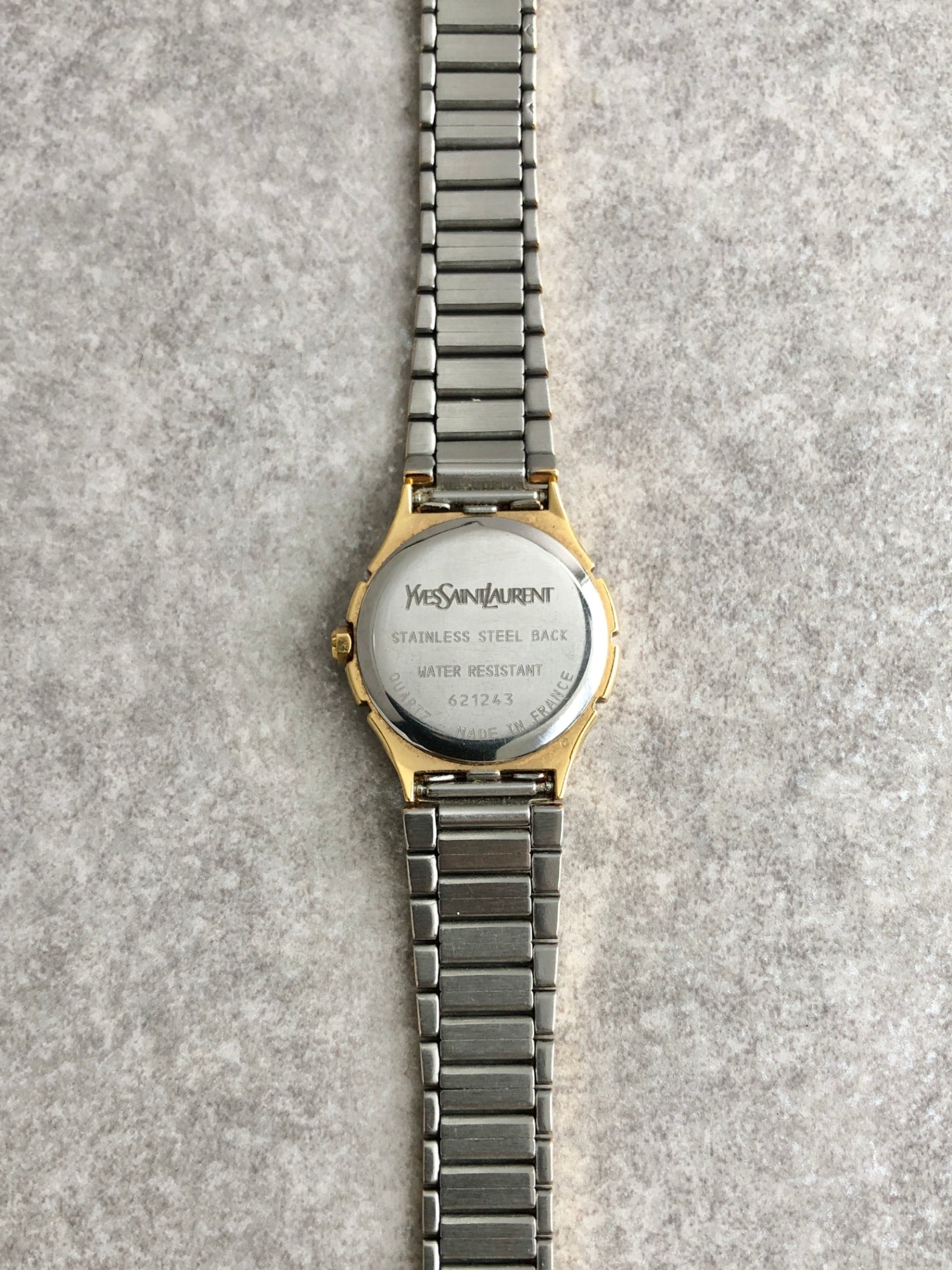 Yves Saint Laurent YSL Logo Quartz Watch Silver×Gold Vintage uevfdd