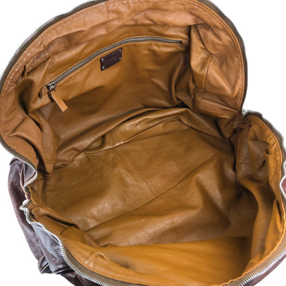 PRADA Triangle Logo Handbag Boston bag Washed leather Brown Vintage 2umzpg