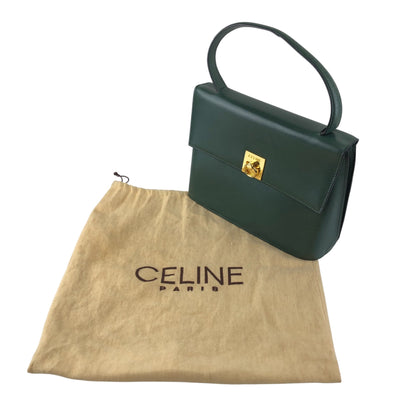 CELINE Gancini Handbag Dark Green Vintage sxajh2