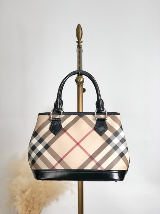 BURBERRY Check Handbag Beige Vintage y44p83