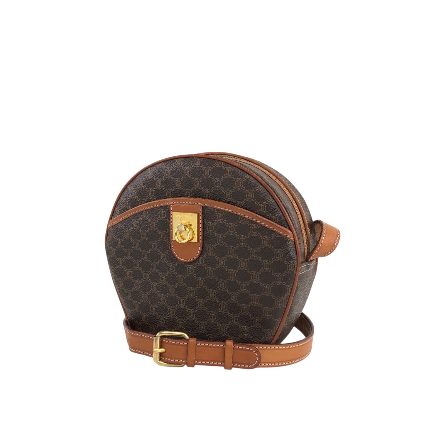 CELINE Macadam Gancini Round Shoulder bag Brown Vintage f76bfn