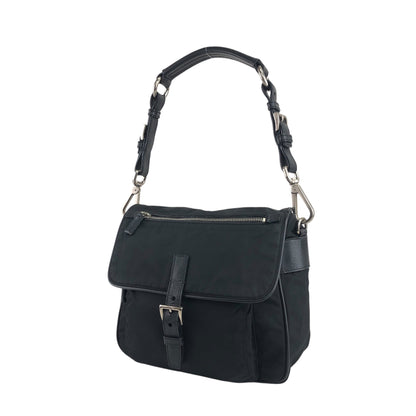 PRADA Triangle Logo Front Buckle Shoulder bag Black Vintage n23xhp