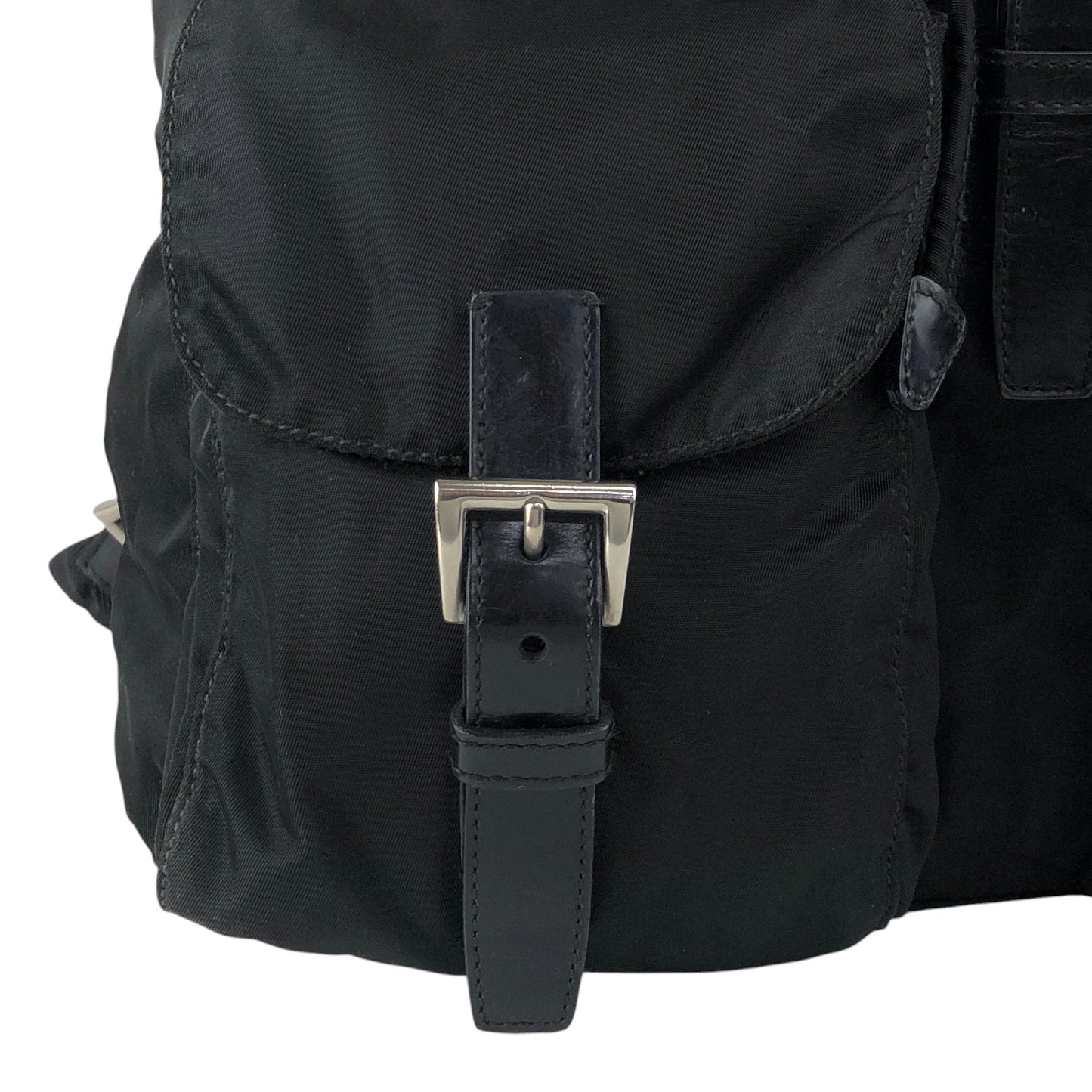PRADA Tessuto Triangle Logo Double Pocket Backpack Black Vintage mehbr8