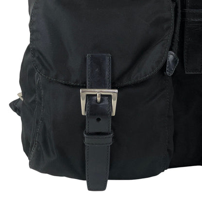 PRADA Tessuto Triangle Logo Double Pocket Backpack Black Vintage mehbr8
