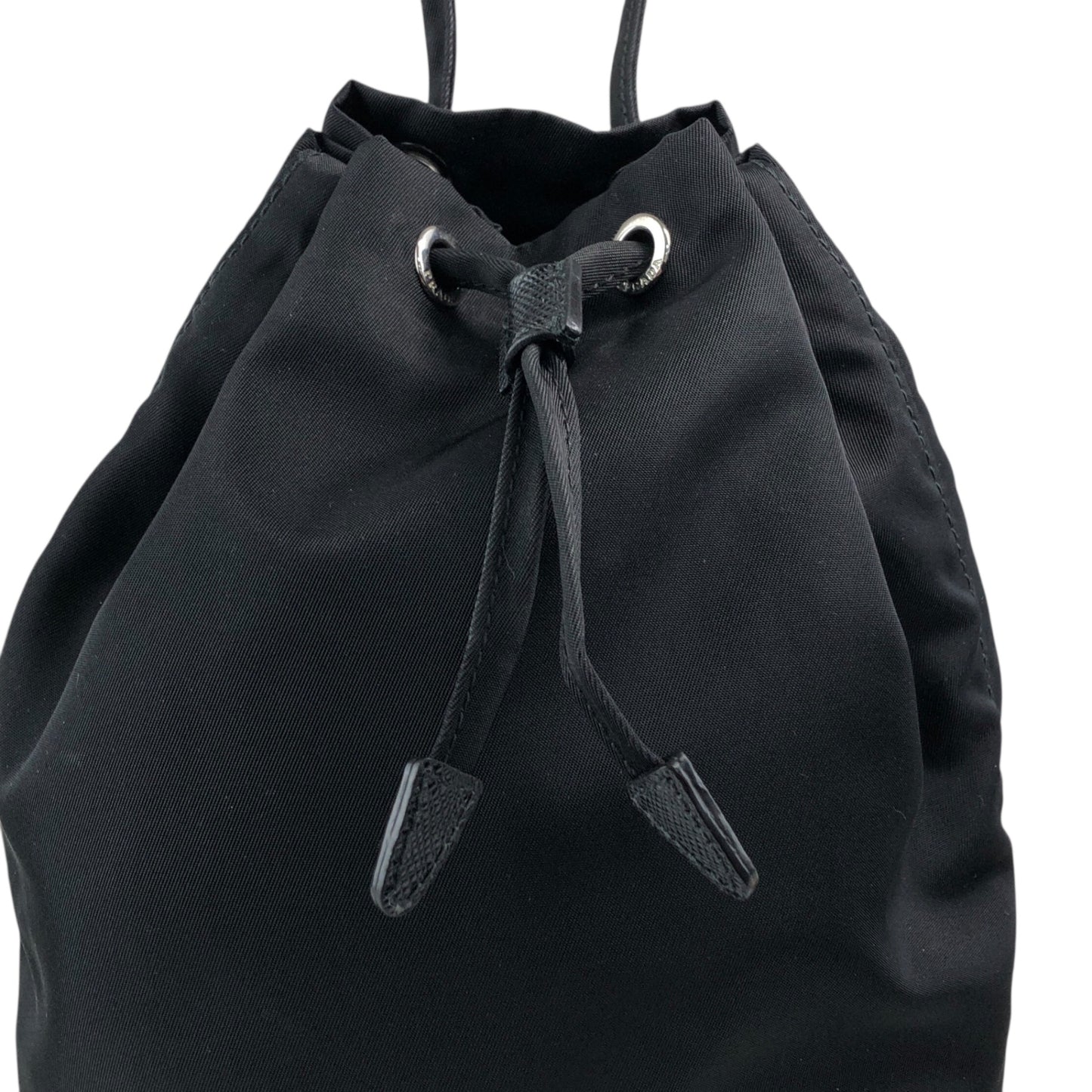 PRADA Tessuto Triangle Logo Drawstring Small Handbag Black Vintage dr5b28