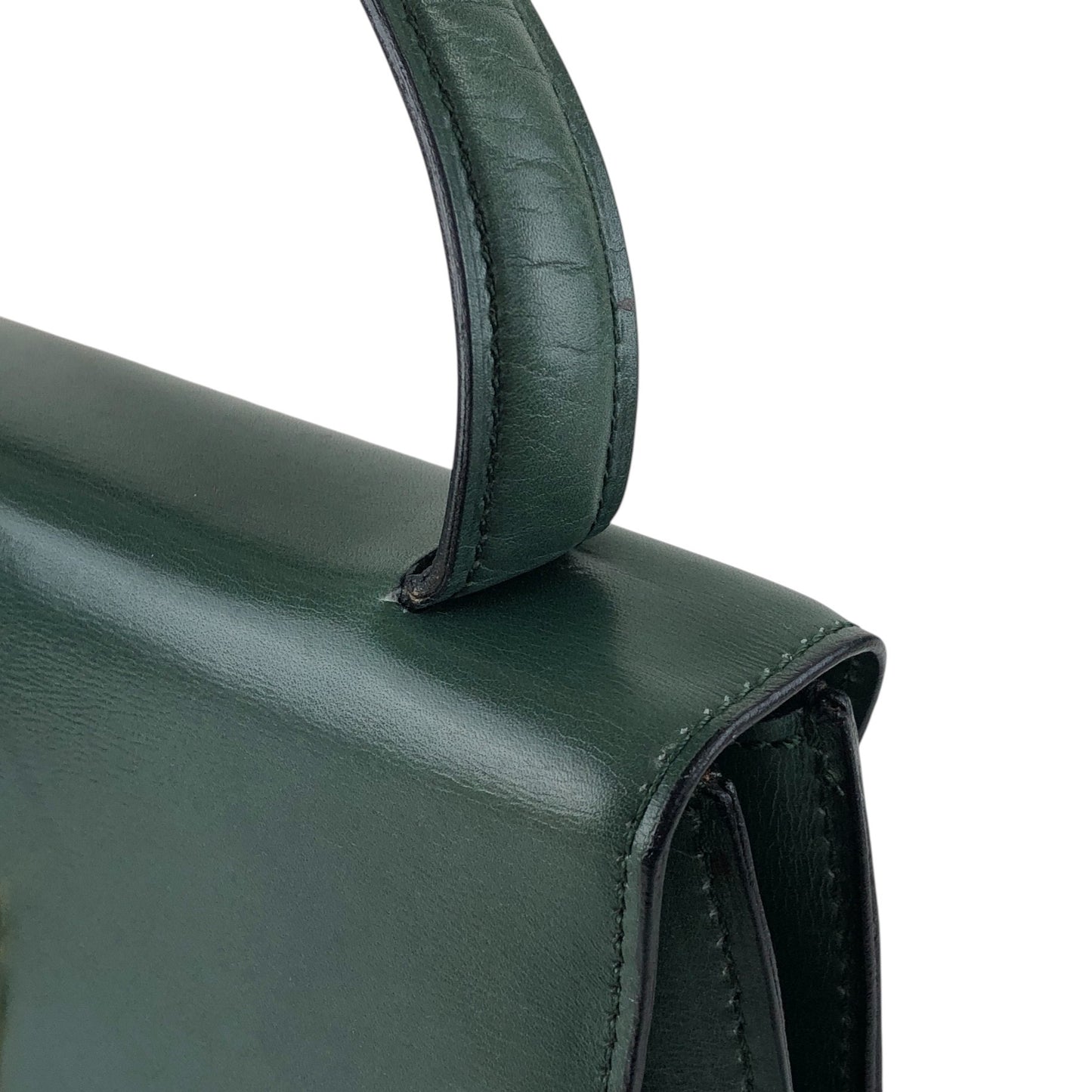 CELINE Gancini Handbag Dark Green Vintage sxajh2