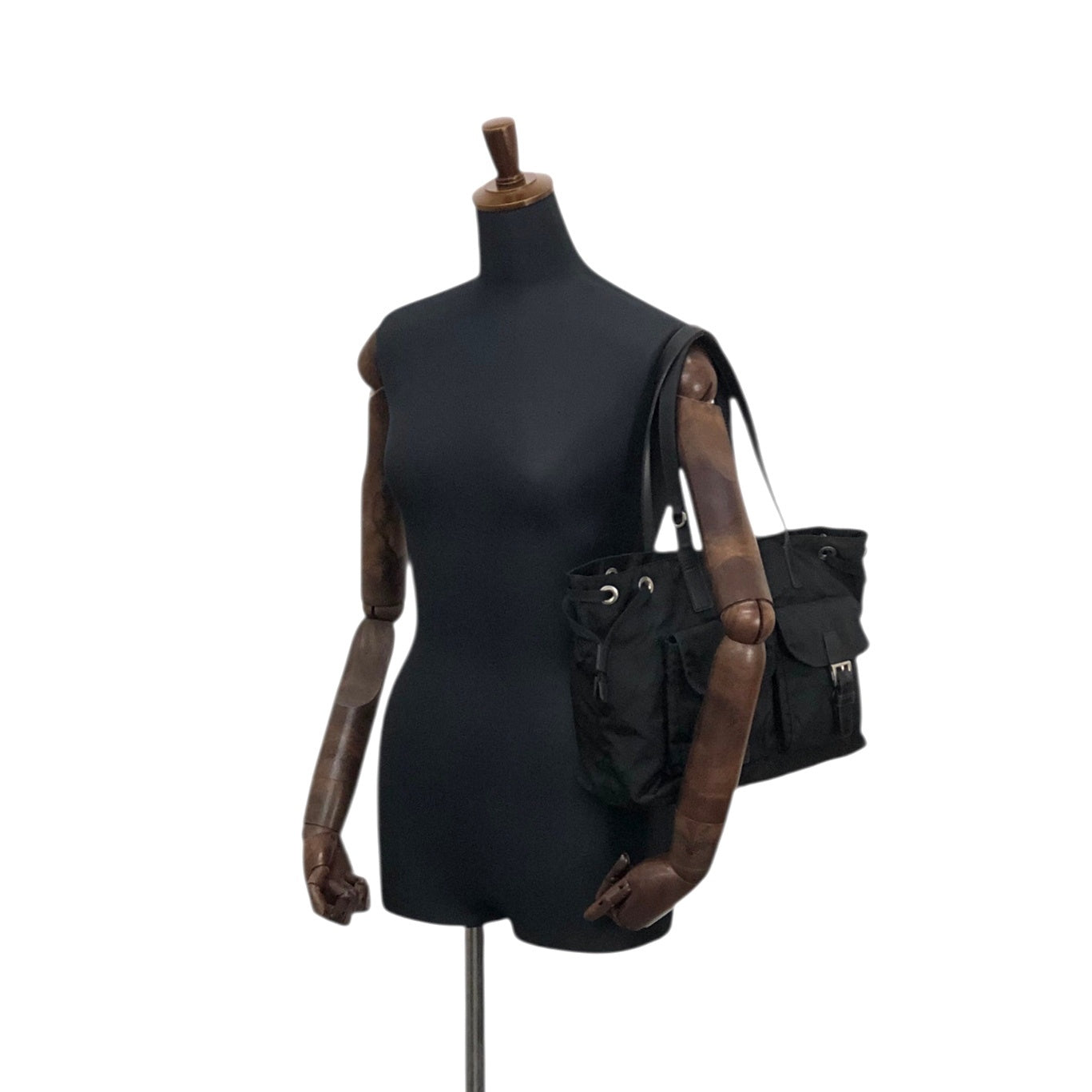 PRADA Tessuto Triangle Logo Double Pocket Totebag Black Vintage pbxxz8