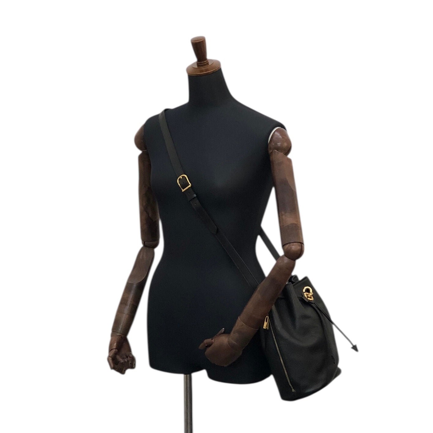 CELINE Toggle Clasp Drawstring Shoulder bag Black Vintage mgyxeh