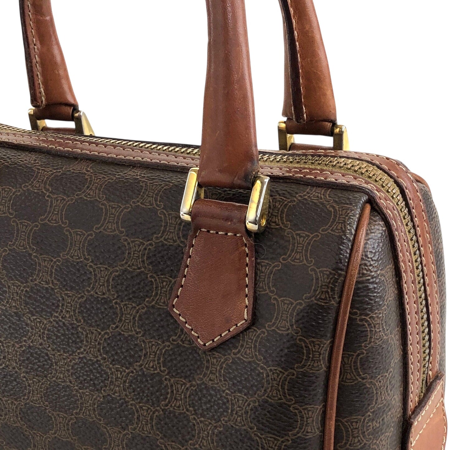 CELINE Macadam Two-way Small Boston bag Shoulder bag Brown Vintage 8fppkm