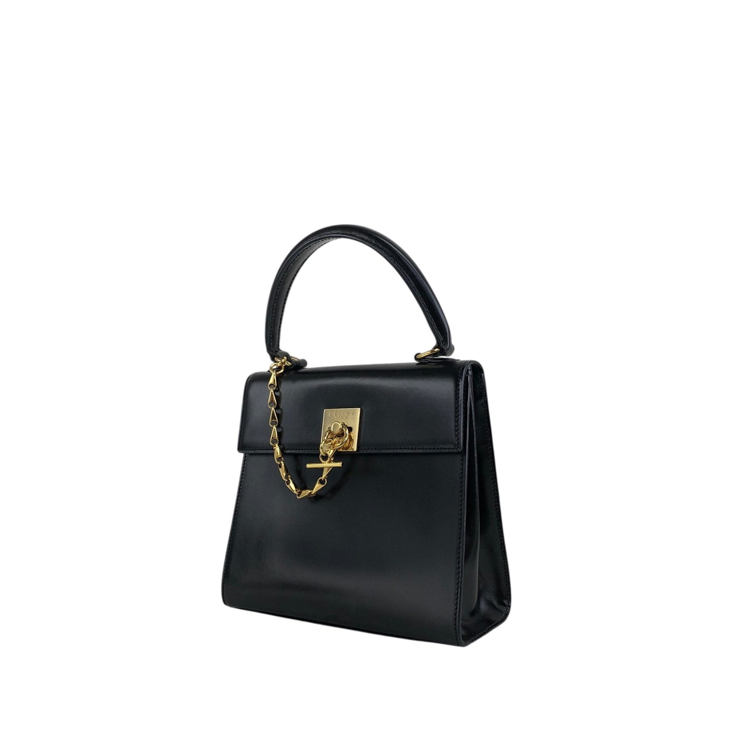 CELINE Gancini Chain Two-way Handbag Shoulder bag Black Vintage ydzyn7