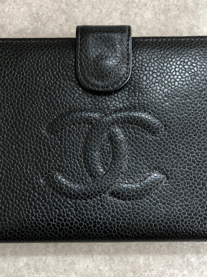 CHANEL Coco Mark Long Wallet Folded Wallet Black Vintage nd3dzs