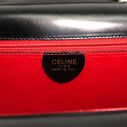 CELINE Horse Bit Double Flap Handbag Black Vintage istaf6