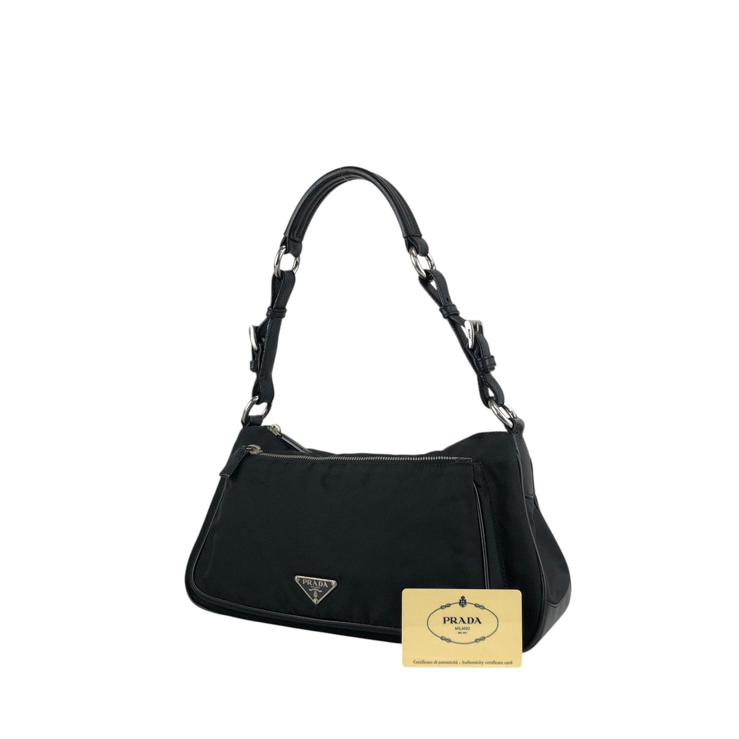 PRADA Tessuto Triangle Logo Shoulder bag Hobobag Black Vintage uxyr4i