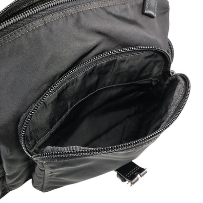 PRADA Tessuto Triangle Logo Front Buckle Side Pocket Shoulder bag Black Vintage pvgpkk