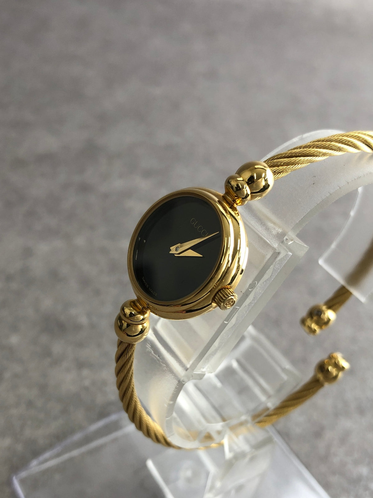 GUCCI Logo Bangle Quartz Watch Gold 2700.2.L Vintage 58benr