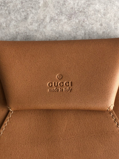 GUCCI Logo Embossed Coin Purse Brown Vintage 5suiaw