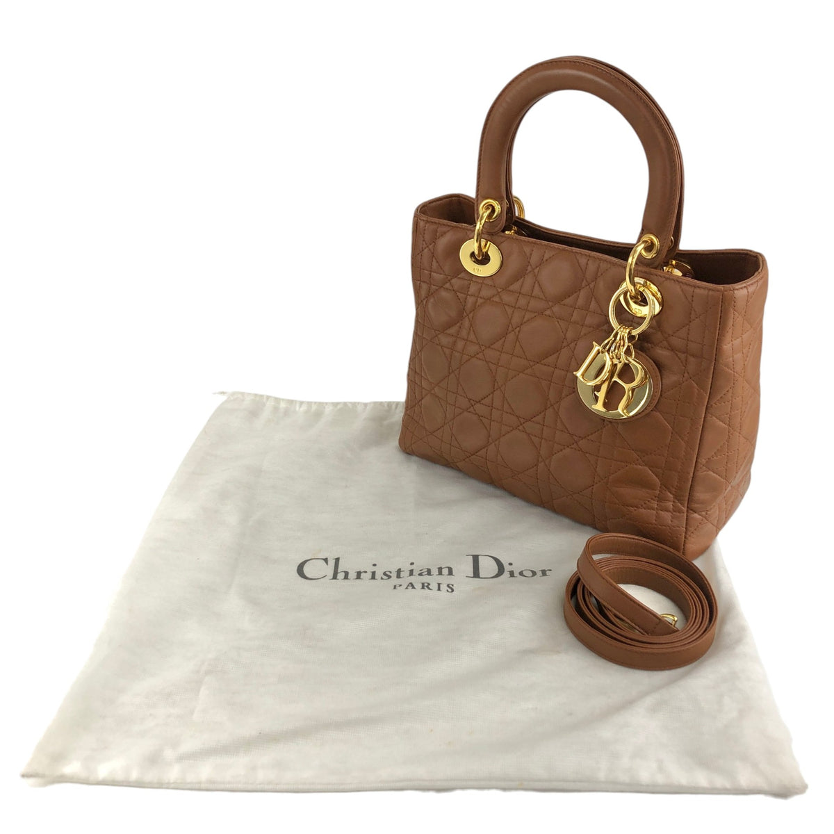 Christian Dior Lady Dior Cannage Logo Charm Two-way Handbag Shoulder bag Brown Vintage 5n4tvr