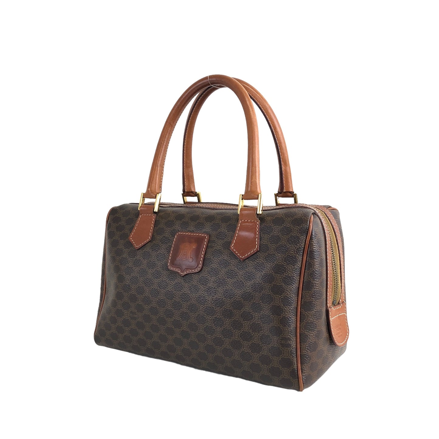 CELINE Macadam Blason Small Boston bag Brown Vintage vyeix4