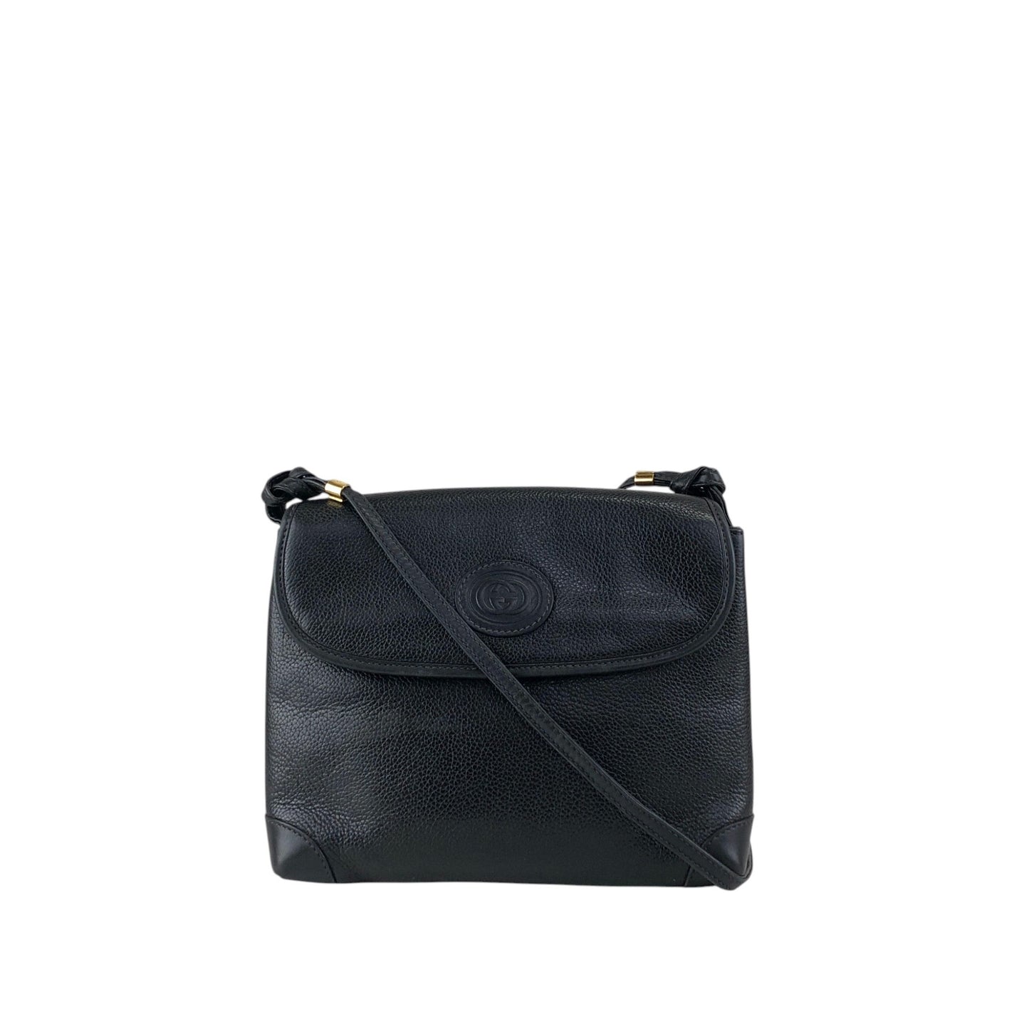 GUCCI Logo Embossed Shoulder bag Black Vintage awhzfg
