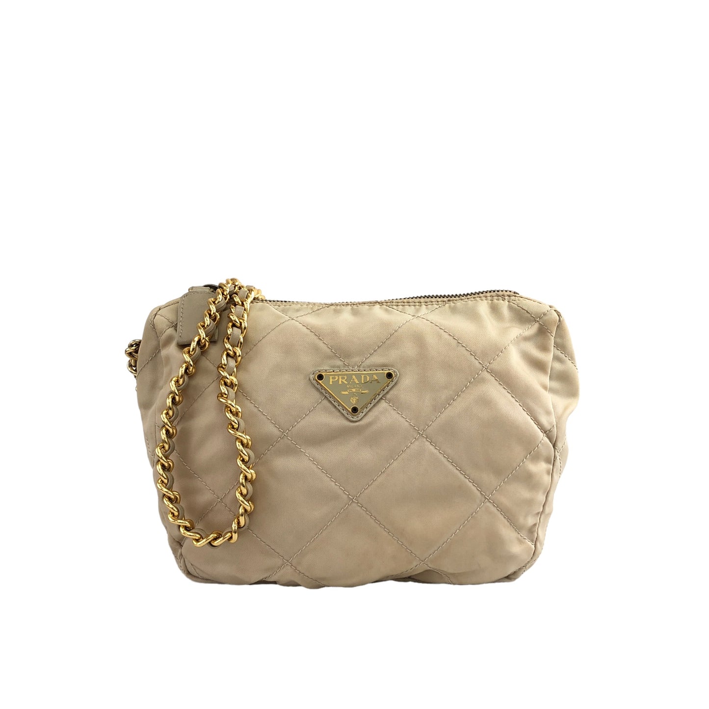 PRADA Triangle Logo  Nylon Chain Shoulder bag Beige Vintage eyiyyt