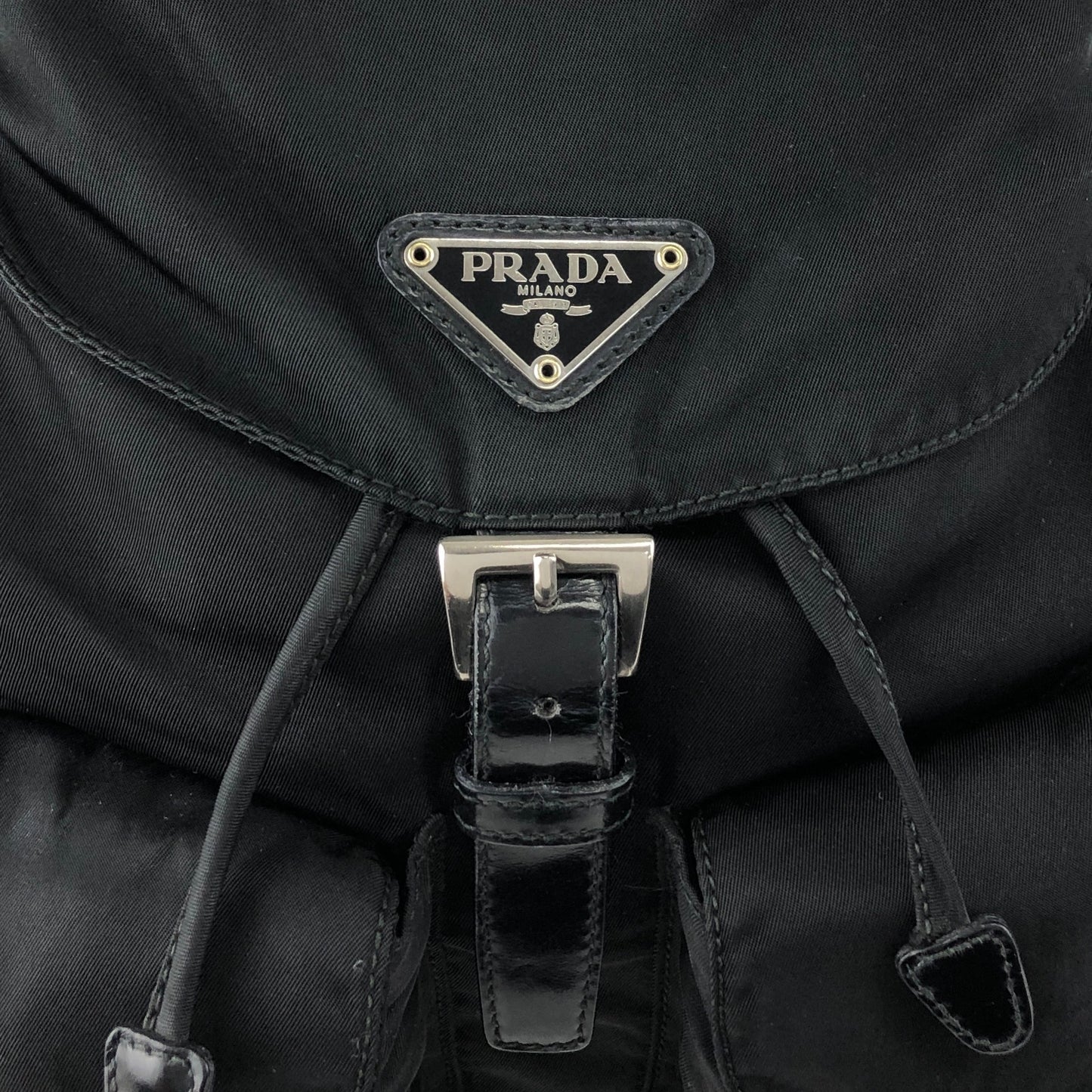 PRADA Tessuto Triangle Logo Double Pocket Backpack Black Vintage najw37