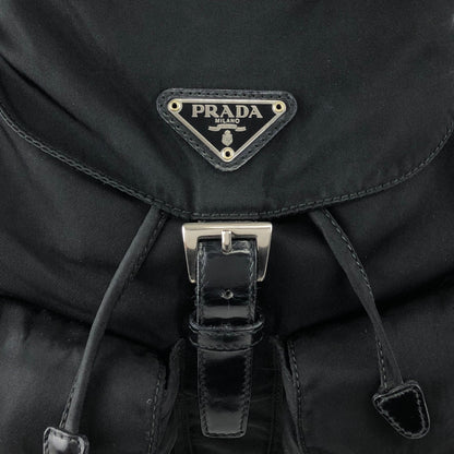 PRADA Tessuto Triangle Logo Double Pocket Backpack Black Vintage najw37