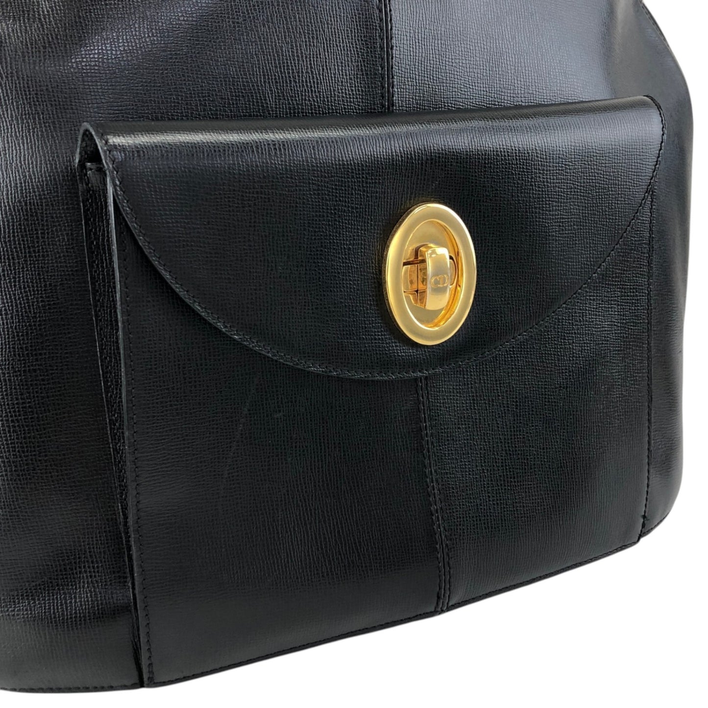 Christian Dior CD Logo Turn Lock Shoulder bag Black Vintage 7ng3ku