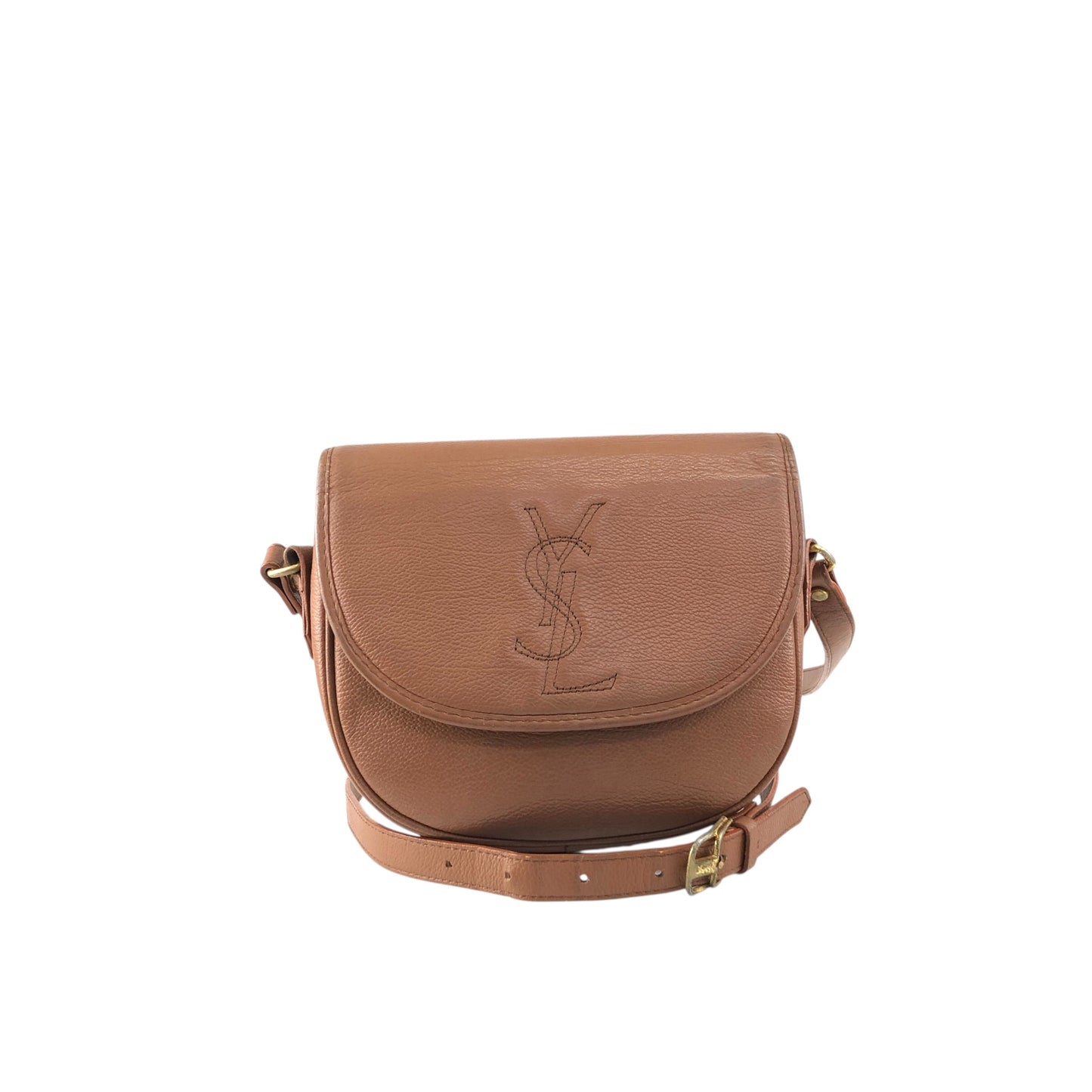 Yves Saint Laurent YSL Logo Shoulder bag Brown Vintage ews436