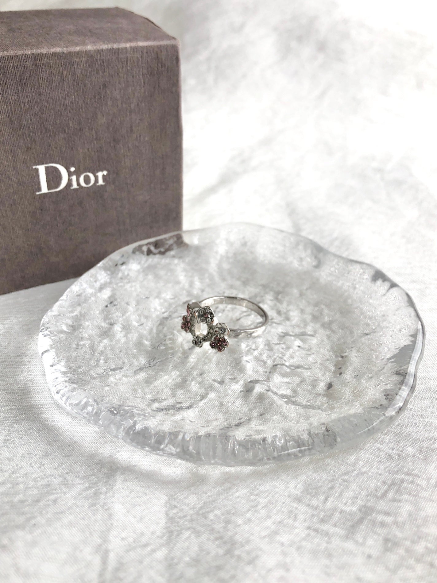Christian Dior Rhinestone Ring Silver×Pink Vintage ud6td8
