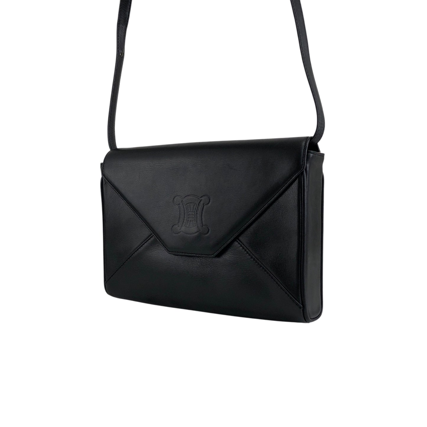 CELINE Blason Crossbody Shoulder bag Black Vintage byue3n