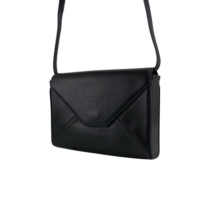 CELINE Blason Crossbody Shoulder bag Black Vintage byue3n
