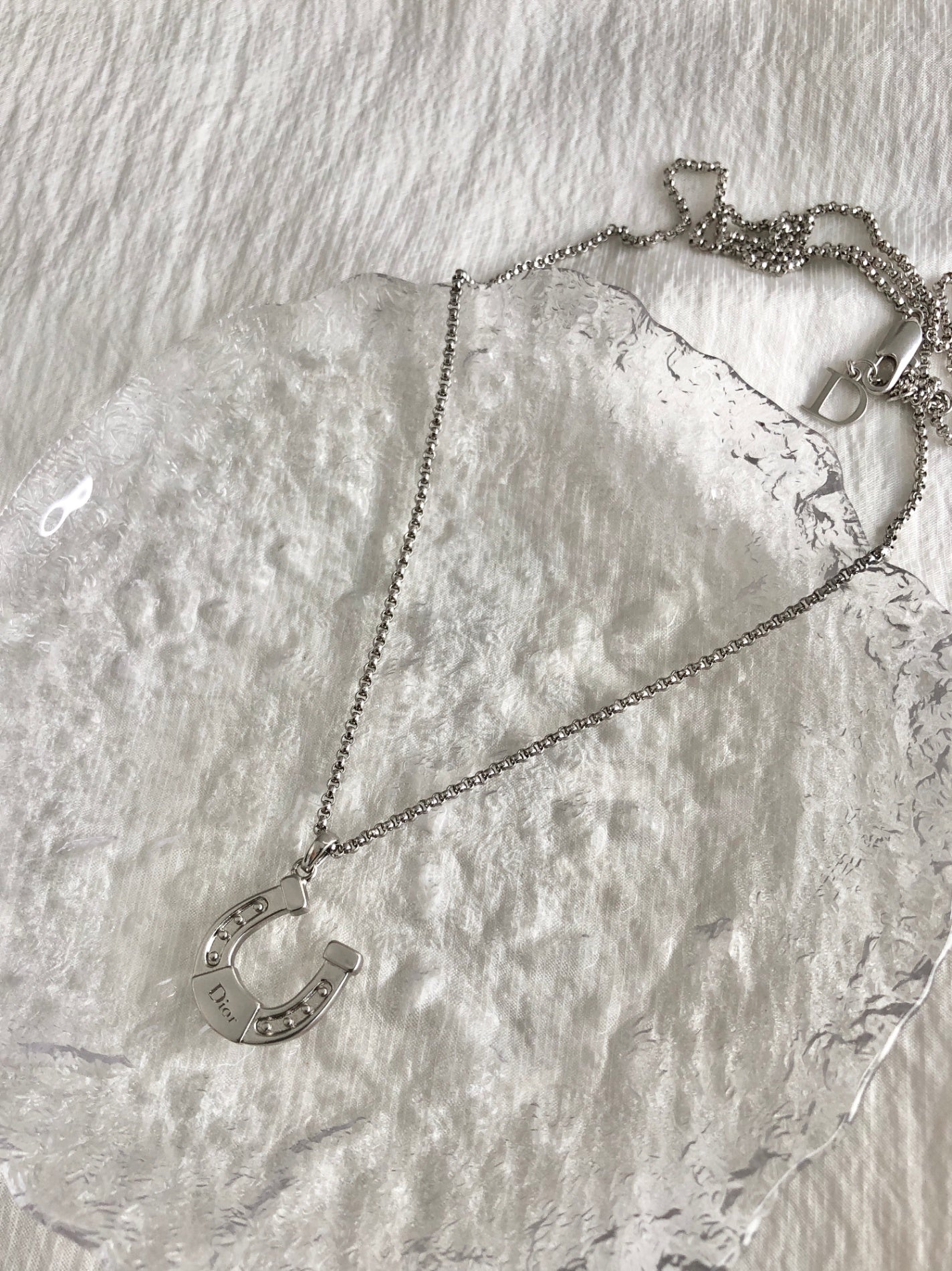 Christian Dior Logo Horseshoe Necklace Silver Vintage 7tfa27