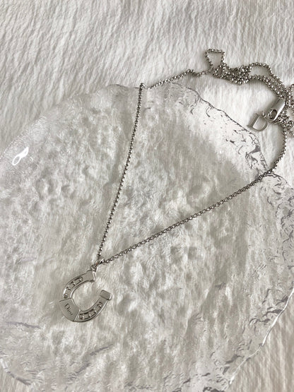 Christian Dior Logo Horseshoe Necklace Silver Vintage 7tfa27