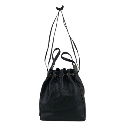 FENDI Logo Drawstring Shoulder bag Black Vintage 5bbkpm