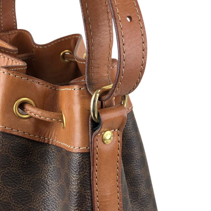 CELINE Macadam Blason Drawstring Shoulder bag Brown Vintage y4ma84
