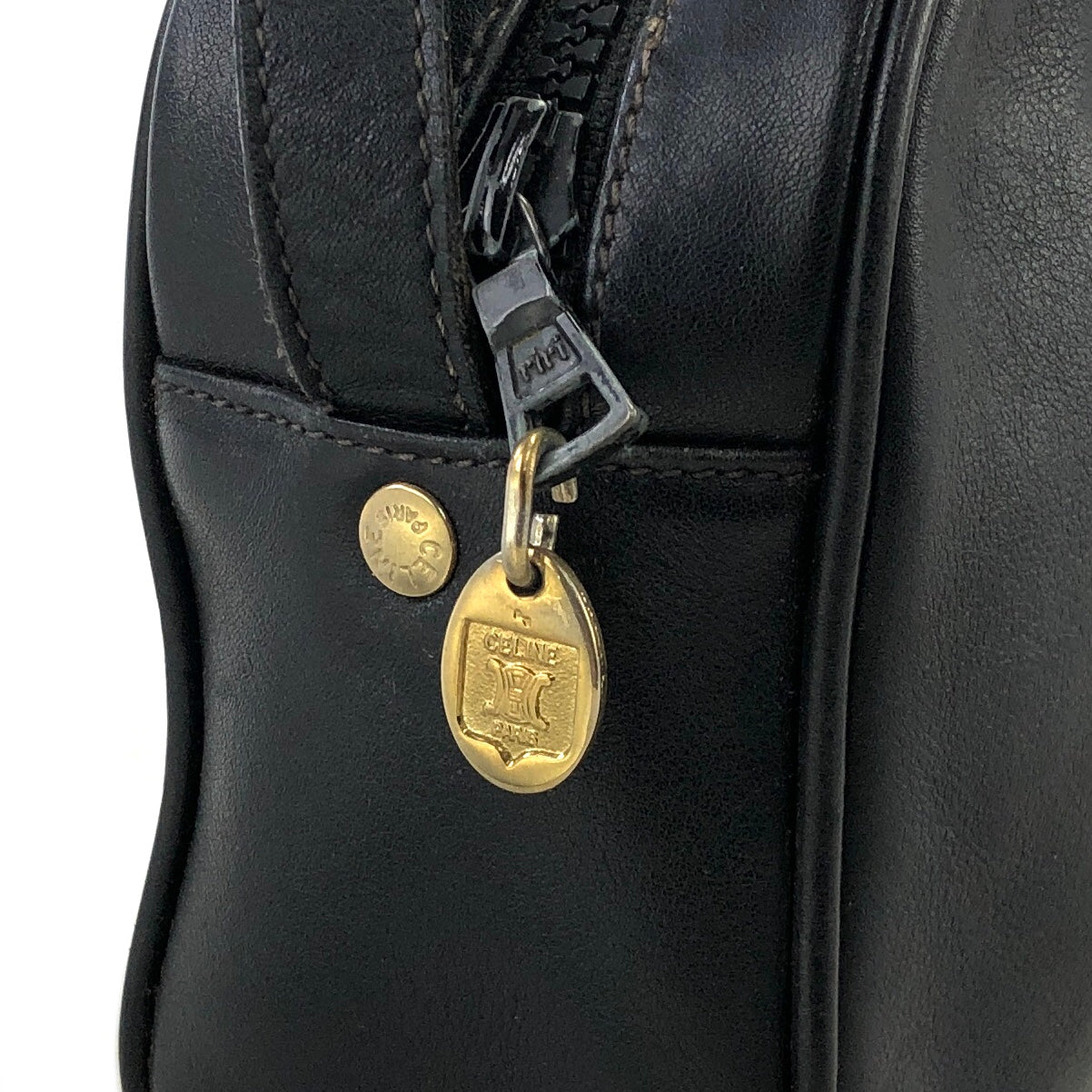 CELINE Triomphe Leather Shoulder bag Black Vintage 3cscb7