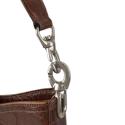 CELINE Gancini Shoulder bag Brown Vintage uh6ta4