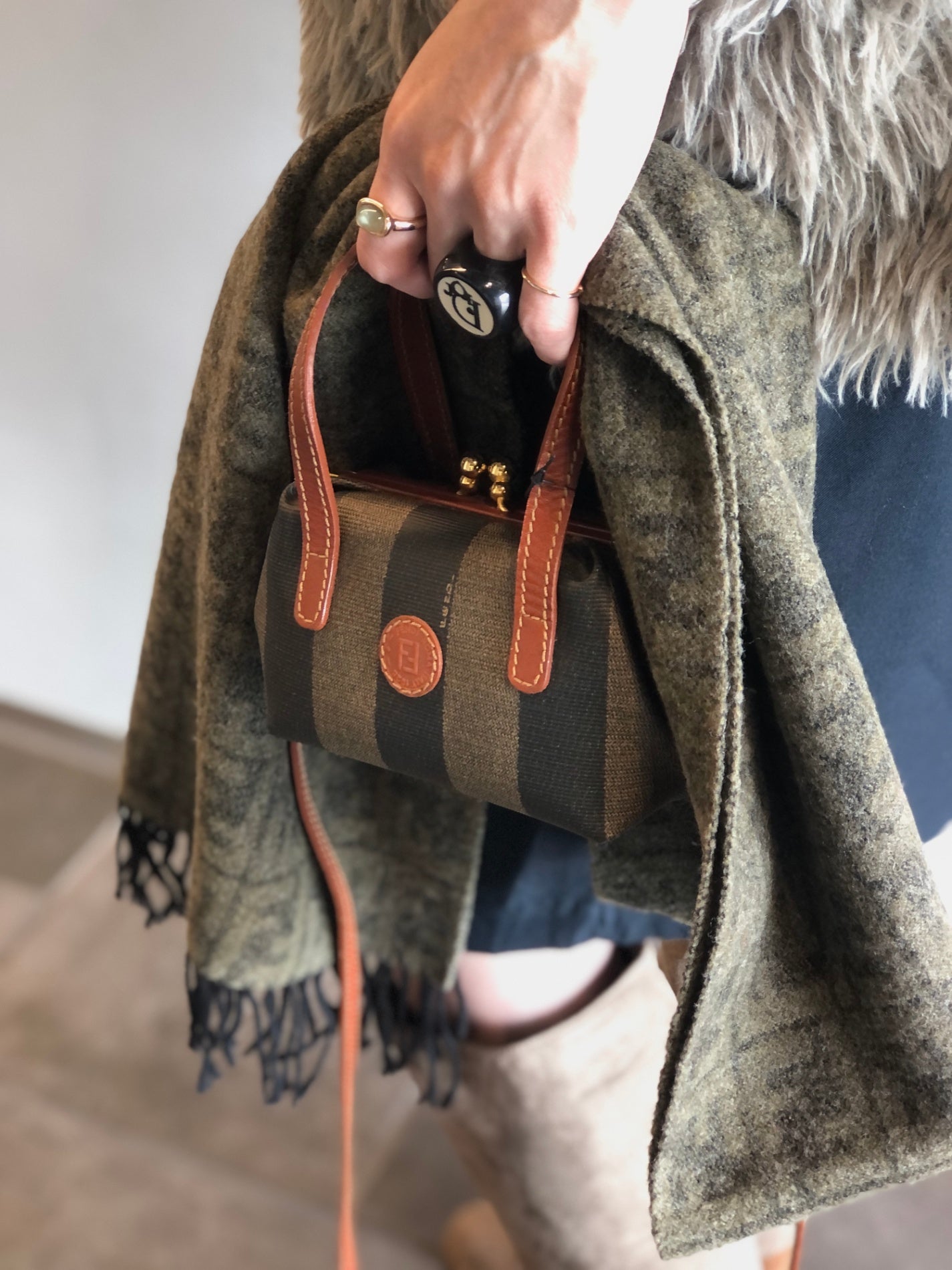 FENDI Zucca Scarf Khaki Vintage 6s46dp