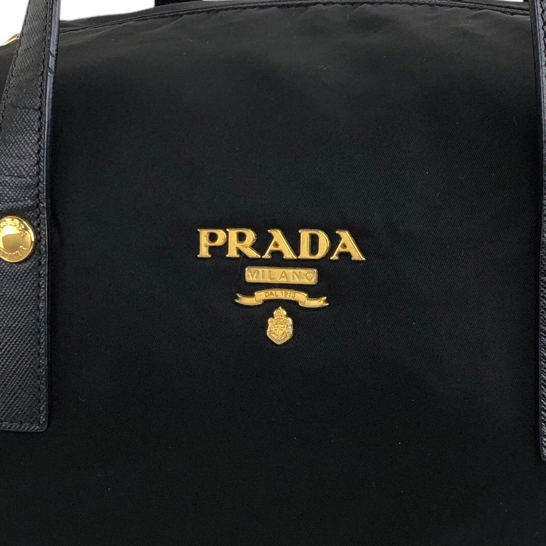 PRADA Logo Nylon Handbag Boston bag Black Vintage u67nrf