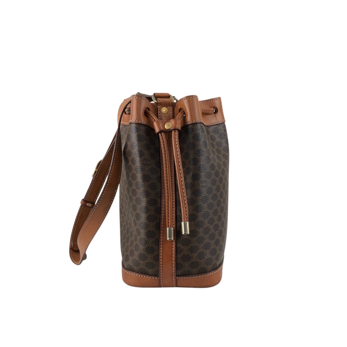CELINE Macadam Drawstring Small Shoulder bag Brown Vintage kzhdhu