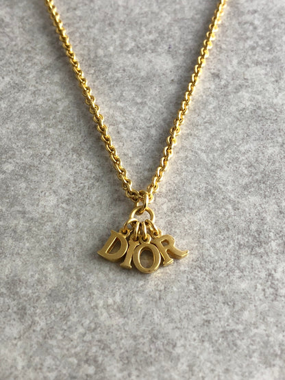 Christian Dior Logo Motif Necklace Gold Vintage awfb7p