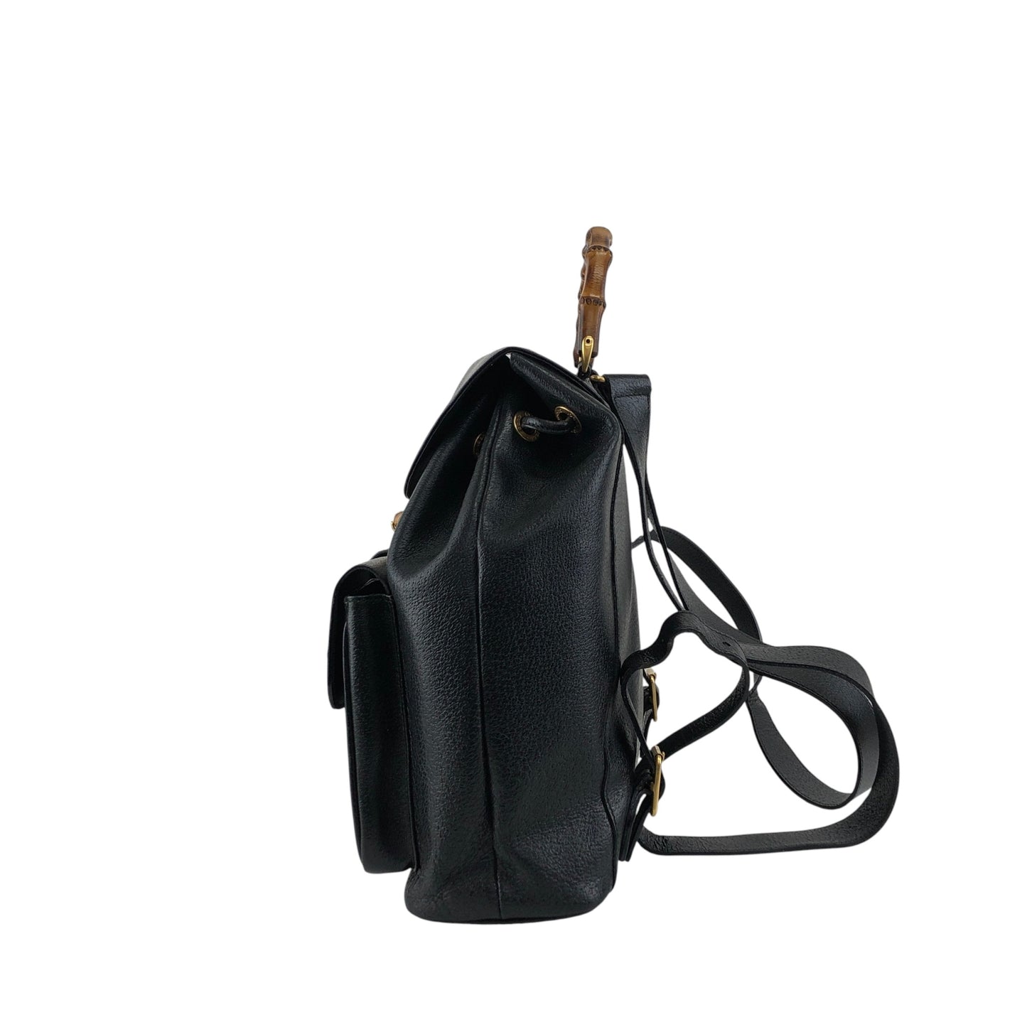 GUCCI Bamboo Front Buckle Backpack Black Vintage i34ihz