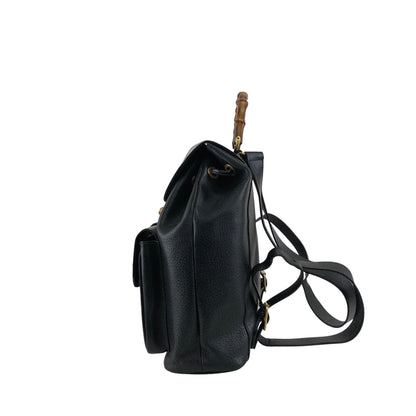 GUCCI Bamboo Front Buckle Backpack Black Vintage i34ihz