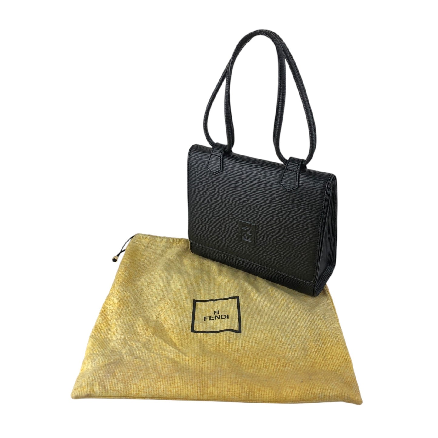 FENDI Logo Embossed Small Handbag Black Vintage h4nbvt