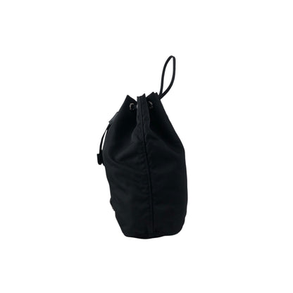 PRADA Tessuto Triangle Logo Drawstring Small Handbag Black Vintage 8t7zbv