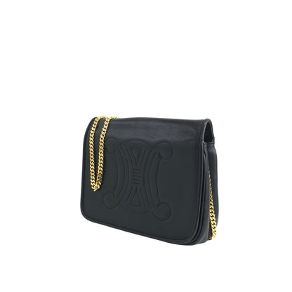 CELINE Triomphe Stitch Chain Shoulder bag Black Vintage 8u4mtc