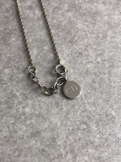 Christian Dior Logo Circle Stone Necklace Silver Vintage bzvri3