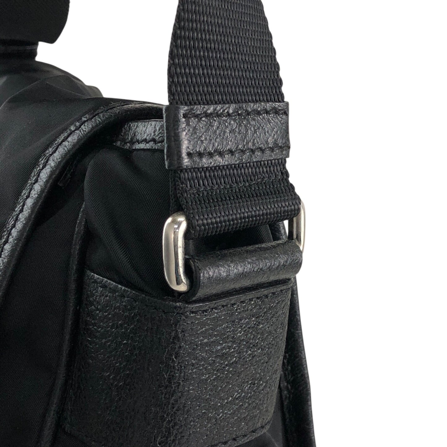 PRADA Tessuto Triangle Logo Front Buckle Shoulder bag Black Vintage 2arab2