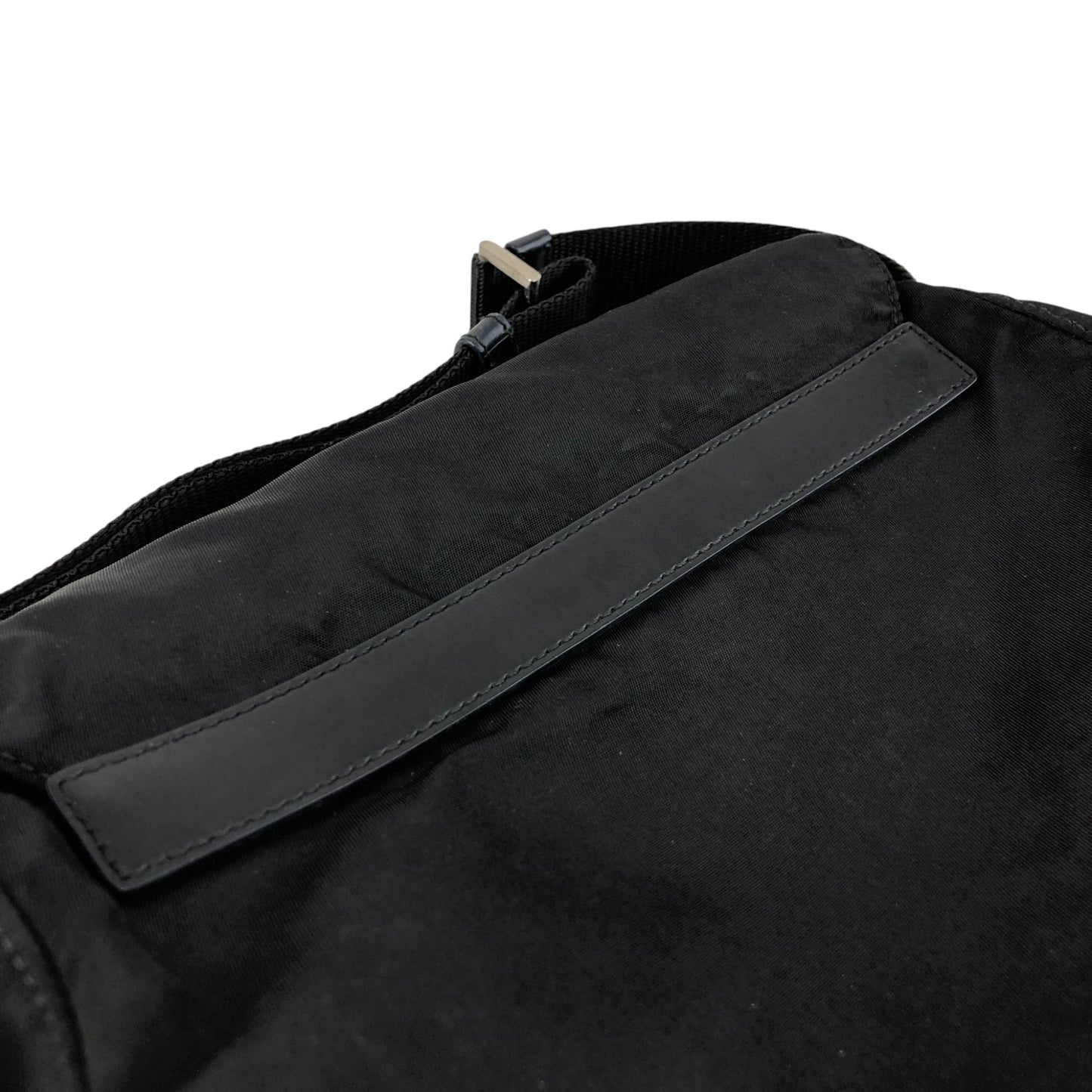 PRADA Tessuto Triangle Logo Front Buckle Side Pocket Shoulder bag Black Vintage 75anhg