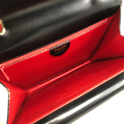 CELINE Horse Bit Double Flap Handbag Black Vintage eysscs